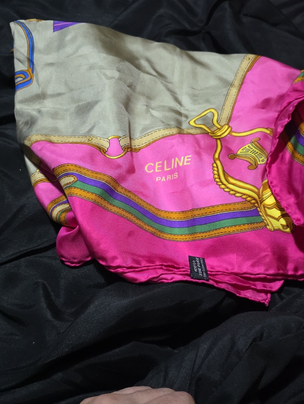 CELINE Womens Pink & Gray Silk Scarf-Style Jacket Accent